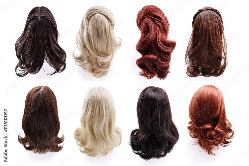 Set of Hair style wig isolated in white background Set of Hair style wig isolated in white background