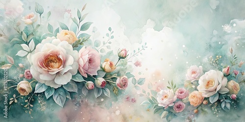 Elegant Watercolor Roses and Greenery on a Soft Teal Background