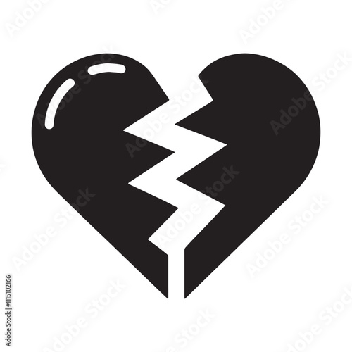 Broken heart icon silhouette vector. Black heart symbol. Break up vector heart sign.