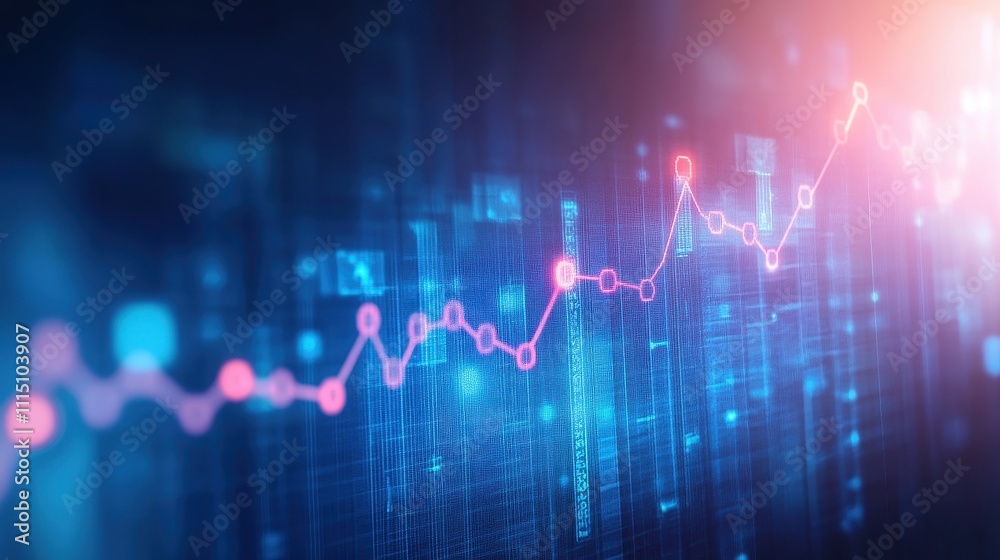 Abstract glowing graph line on digital background. Illustrates growth, progress, or data analysis.