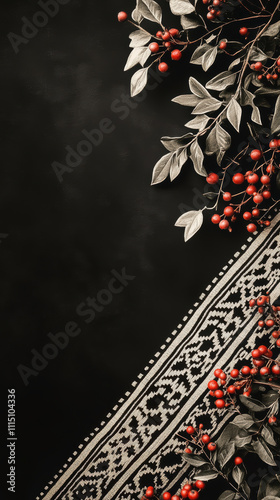 Minimalistic Black Friday banner with black and white motifs, floral elements