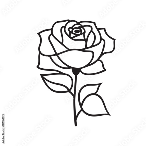 Roses flat black icon. Rose Art Beautiful Black and White Rose Illustration, Flowers silhouette icon.