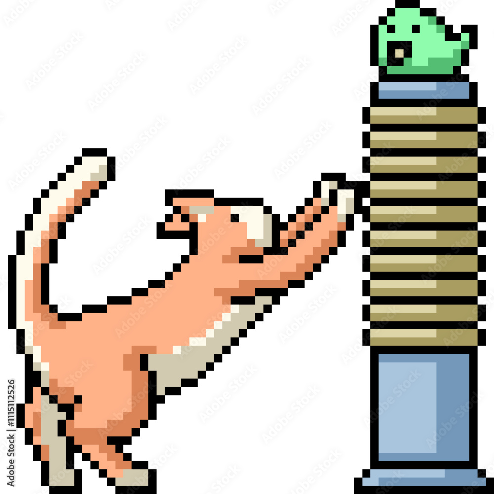 Obraz premium pixel art of cat scratch pillar
