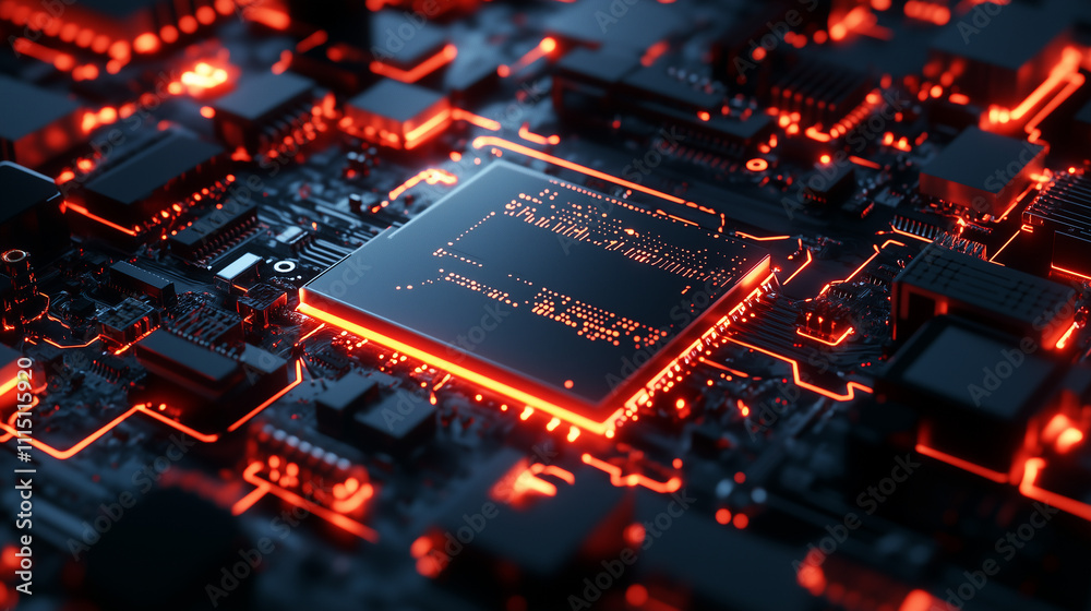 High-Tech Silicon and Semiconductor Background Featuring AI and Networking Elements 