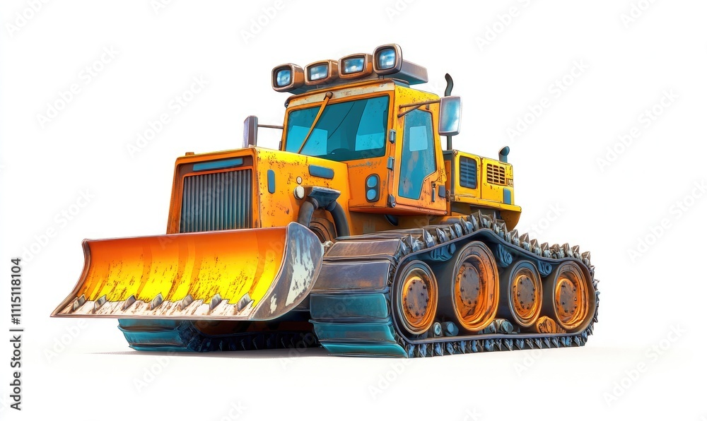 Obraz premium Powerful Bulldozer: Heavy Duty Machine Clears Path Efficiently with Tracks, Robust Design for Construction.