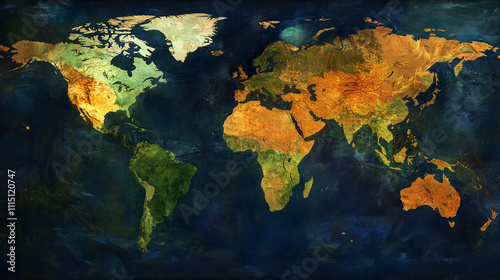 Colorful world map art highlighting continents and showcasing global diversity