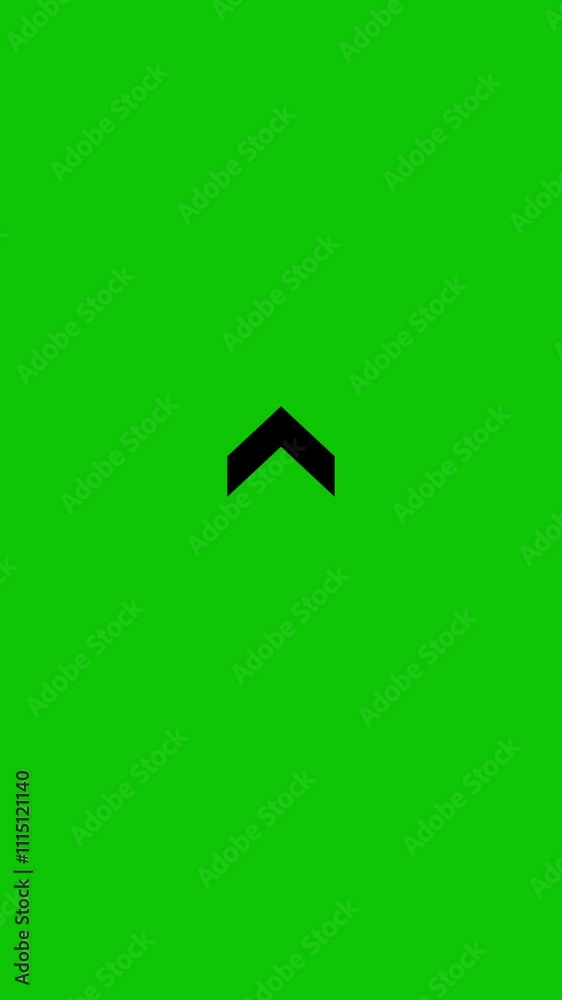 Animation of a black arrow swipe up. Green screen background. Animation of a black arrow swipe up. Green screen background.
