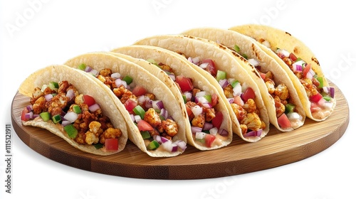 Delicious Tacos on White Background A Culinary Delight Vibrant Ingredients Food Photography Kitchen Setting Close-Up Viewpoint