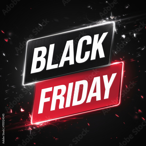 Modern Black Friday sign with neon glows, sparks, and red-black design on dark background