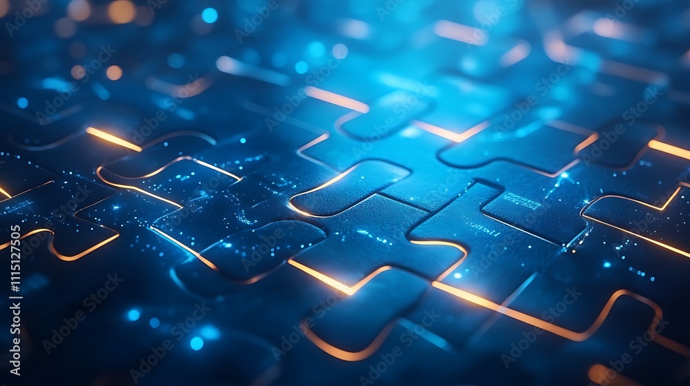 Digital puzzle pieces illustrating technology concepts abstract view Digital puzzle pieces illustrating technology concepts abstract view