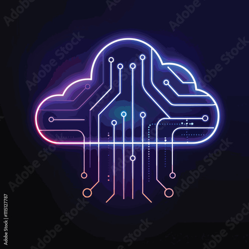 2D cloud computing web icon in line style