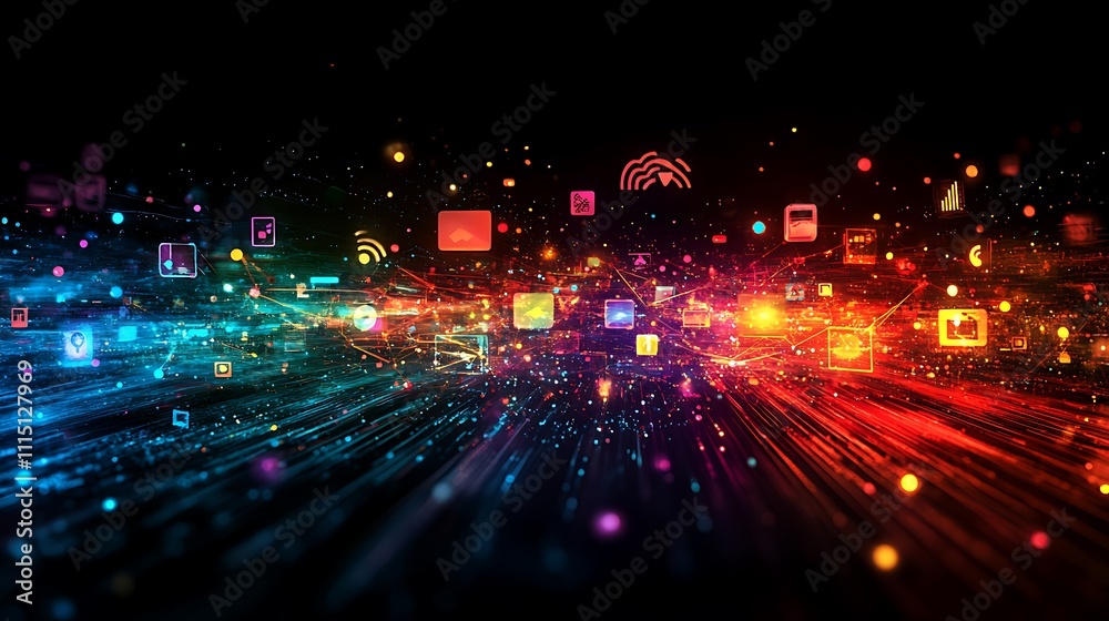 Fototapeta premium Dynamic digital data flow virtual space graphic visuals abstract