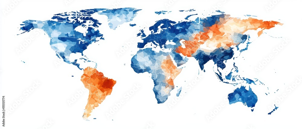 Obraz premium Abstract World Map in Blue and Orange Tones.