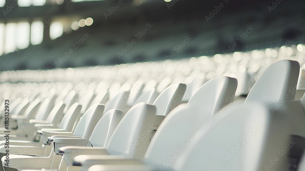 Fototapeta premium Empty stadium seats, a silent testament to the absence of fans, symbolizing the void left by the lack of human connection and shared experiences in the face of challenges.