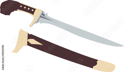 Vector illustration of traditional heirloom weapons of Java and Sunda Indonesia, keris, kujang, machete