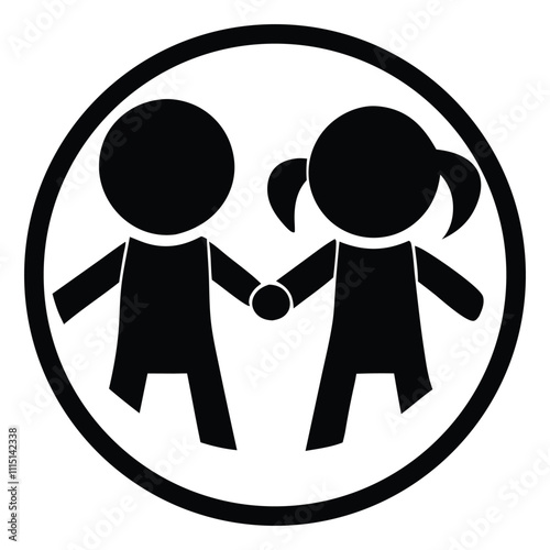 Family icon with man and woman, love symbol, and child, in a simple vector illustration