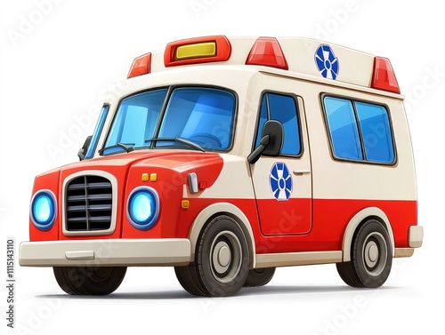 Wallpaper Mural Retro Ambulance Illustration: Classic Design, Emergency Vehicle, Red and White, Vintage Style, Medical Transport, Cartoon,  Emergency Response,  Medical Aid,  Healthcare Torontodigital.ca