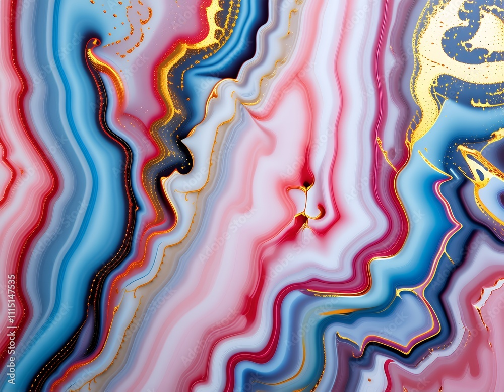 Fototapeta premium Elegant Pink Blue Gold Marble Texture Swirls Abstract Background Design