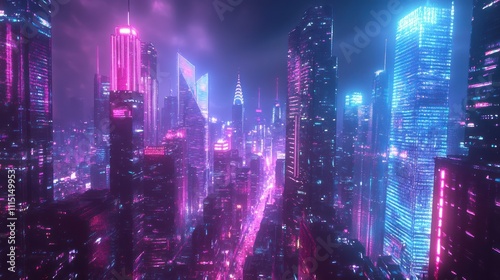 Wallpaper Mural Neon Cityscape at Night Torontodigital.ca