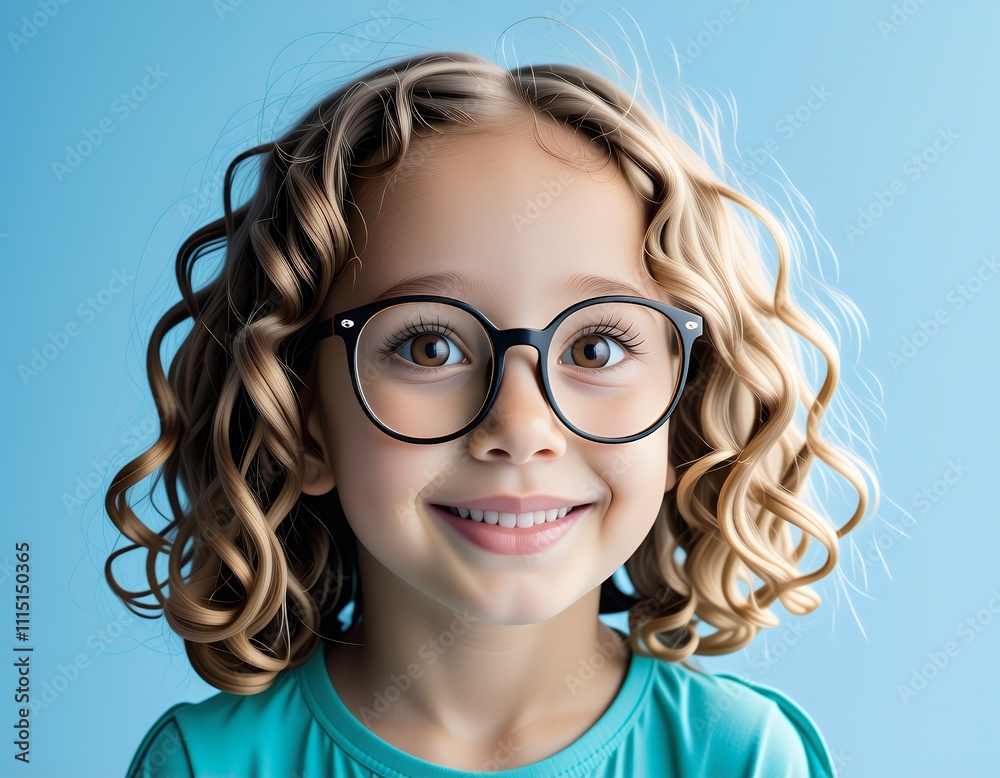 Obraz premium Cute Girl with Curly Hair and Glasses Smiling