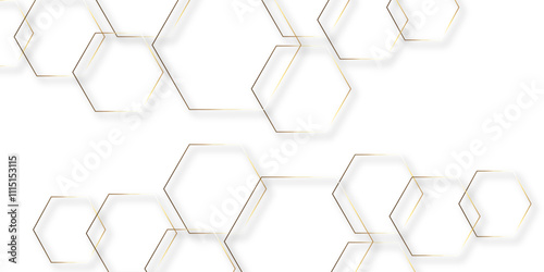 Abstract hexagon white background with shadow .golden background Futuristic blue neon honeycombs. Modern technology design. Vector illustration.	
