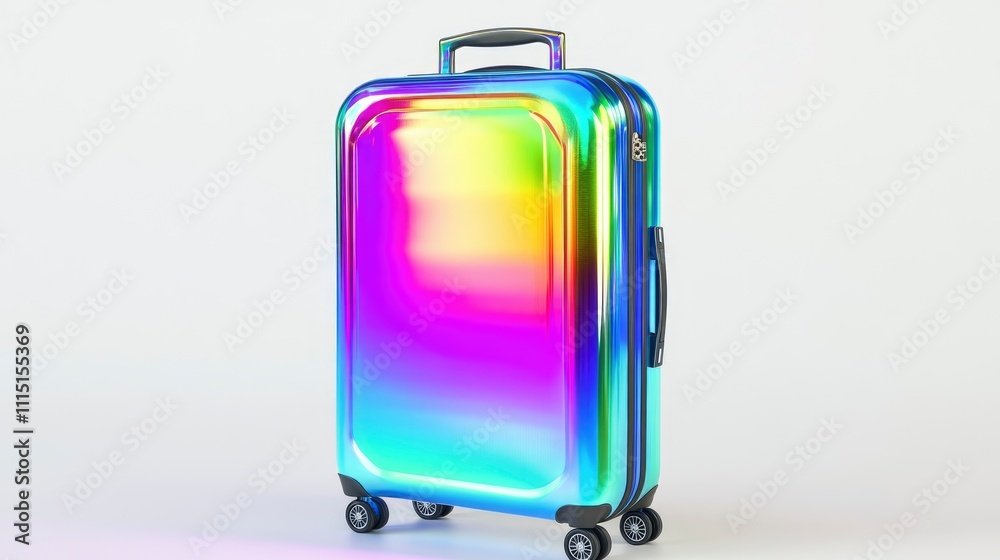 Colorful holographic suitcase on a light background Colorful holographic suitcase on a light background