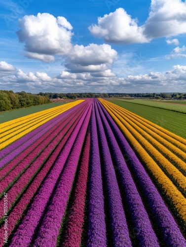 Mesmerizing Aerial View of Colorful Tulip Fields in Netherlands