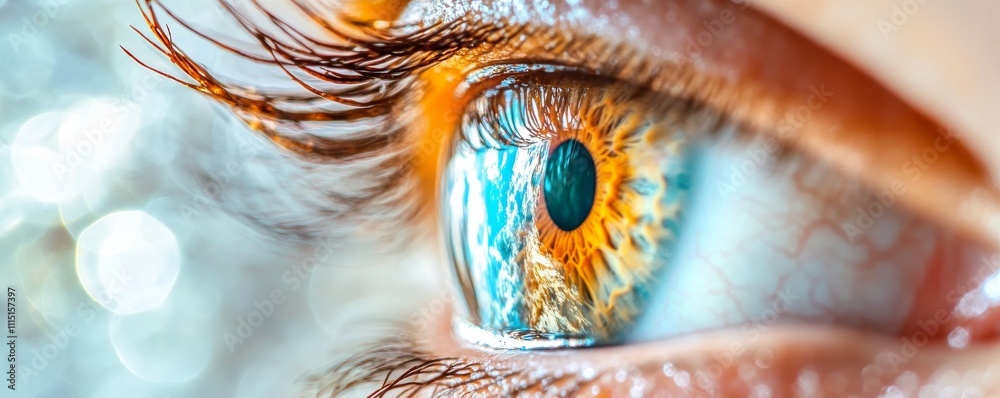 Εκτύπωση καμβά Close-up of a vibrant human eye with colorful iris, macro photography