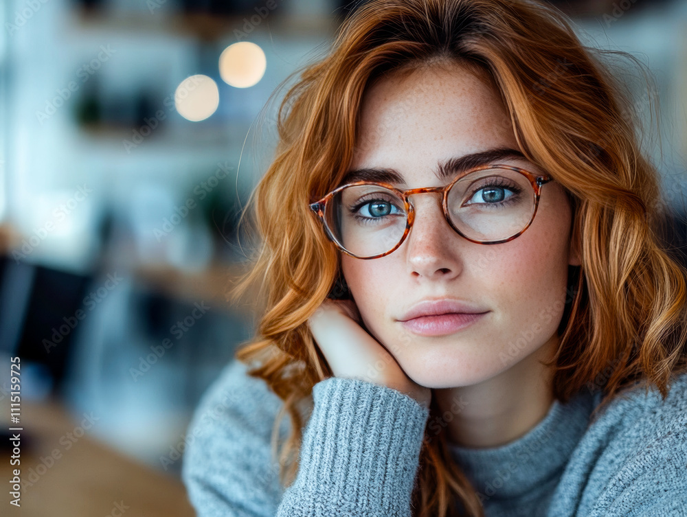 Thoughtful Woman in Well-Lit Office, Professional Inspiration Thoughtful Woman in Well-Lit Office, Professional Inspiration