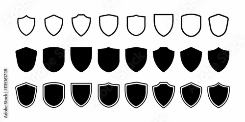 Shield icon set. Protect shield security line icons. Badge quality symbol, sign, logo or emblem.