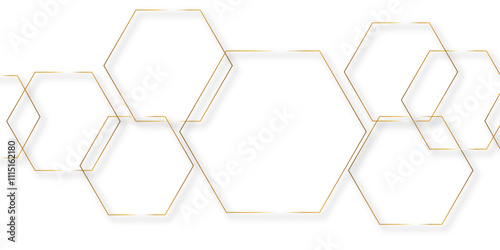 Abstract hexagon white background with shadow .golden background Futuristic blue neon honeycombs. Modern technology design. Vector illustration.	
