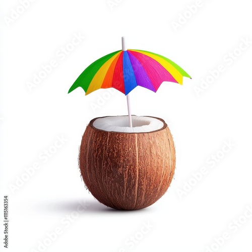 Wallpaper Mural Realistic Illustration of Coconut Drink with Colorful Umbrella Torontodigital.ca