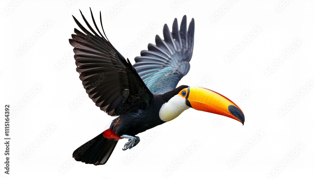 Obraz premium toucan in flight isolated on white background