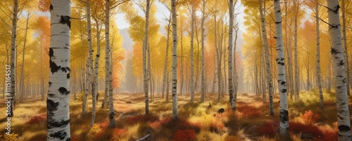 Aspens ablaze with fiery and warm autumn colors, aspen leaves turning red, aspens in the fall photo