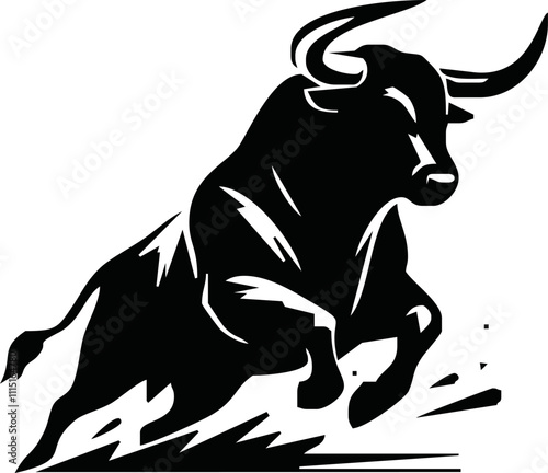 Black silhouette bull financial icons. Isolated on white background. Angry running bull icon illustration. Bull vector illustration. Domestic animal. Buffalo collection. Farm animal.