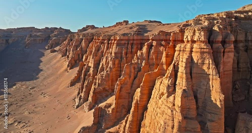 Spectacular Yardang landform mountain natural landscape in Xinjiang. A famous no man's land geopark. Dahaidao desert gobi scenery in China. photo