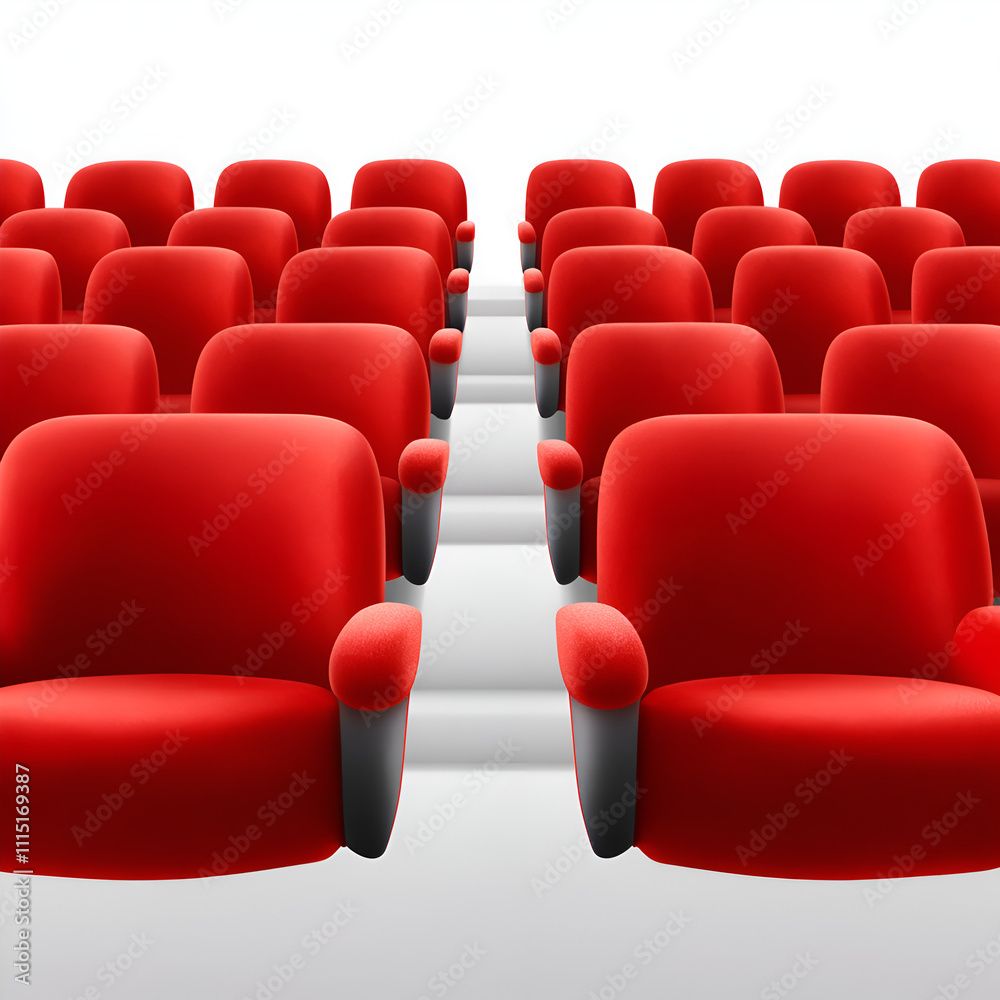Fototapeta premium Rows of red theater seats arranged neatly for an upcoming performance in a modern auditorium