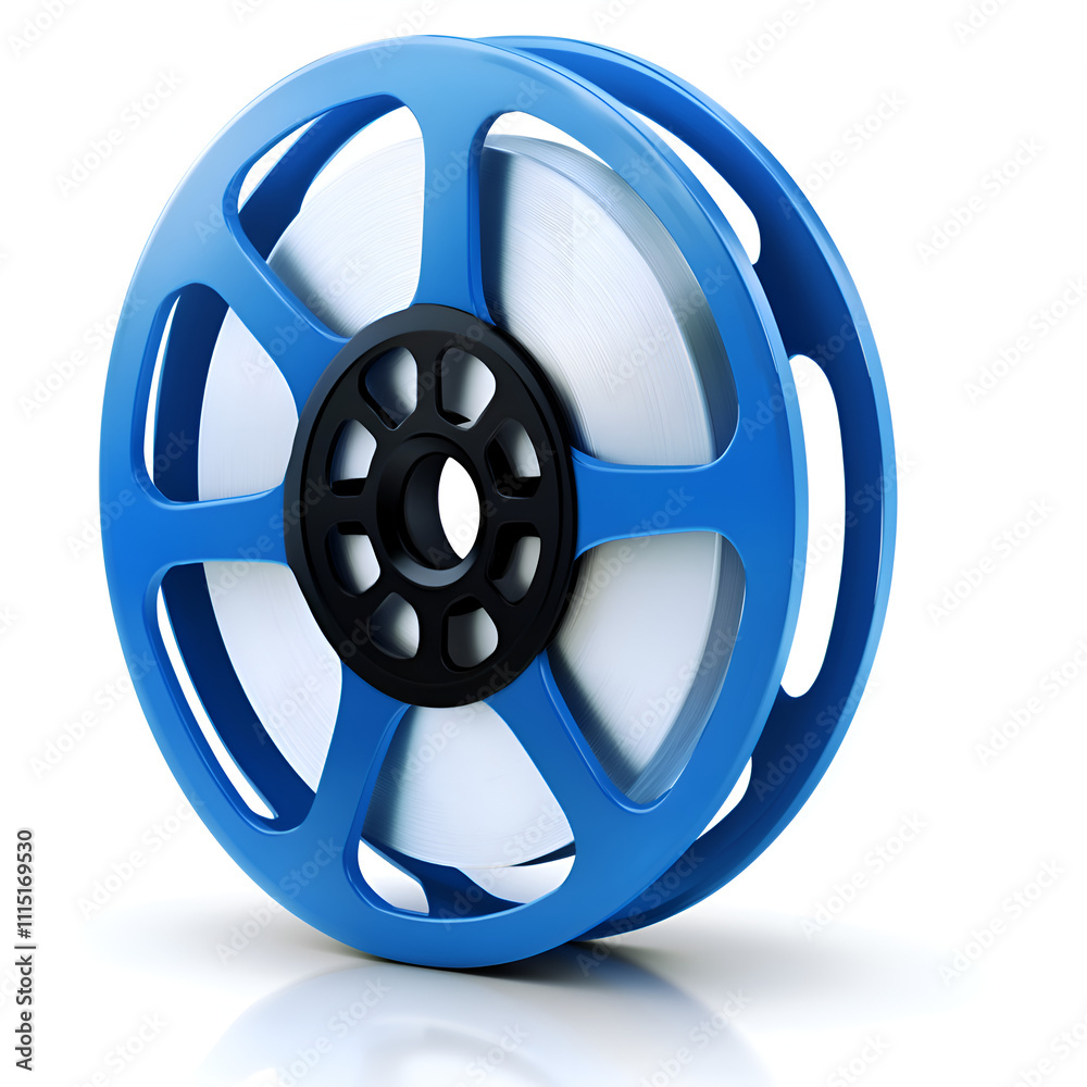 Fototapeta premium Blue film reel with a distinct design displayed against a white background
