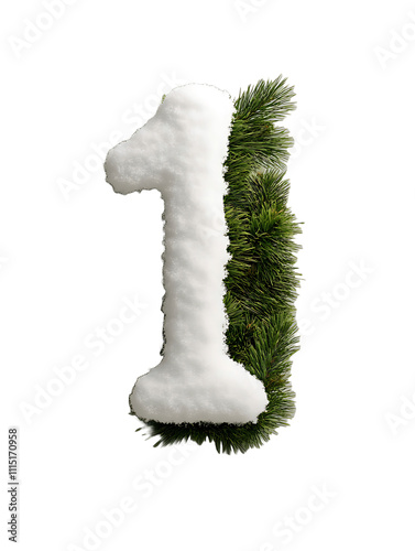 crismistmas tree Letter 1 with ice cover isolated on transparent background photo