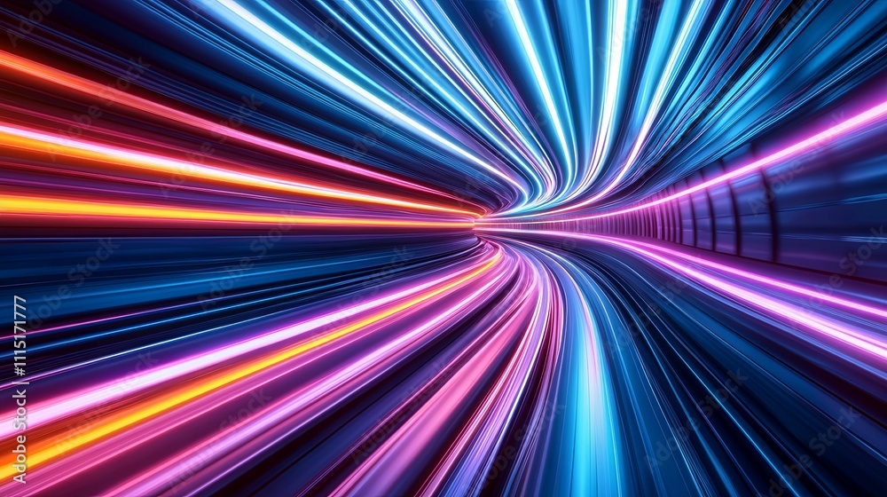 Neon Light Trails Through A Futuristic Tunnel Neon Light Trails Through A Futuristic Tunnel