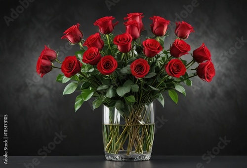 Wallpaper Mural A bouquet of long-stemmed red roses in a glass vase against a dark or black background , roses, decor Torontodigital.ca