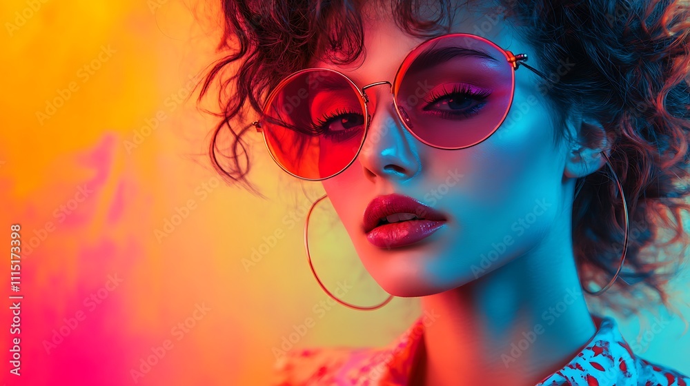 Obraz premium Vibrant fashion portrait studio photography colorful close-up beauty
