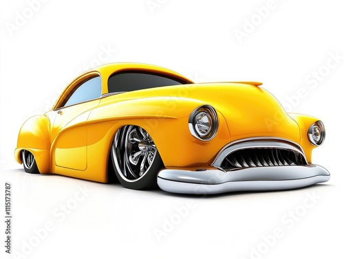 Classic Custom Car: Yellow Hot Rod Design, Vintage Automobile, Chrome Wheels, Detailed 3D Model, Retro Ride, Shiny Paint, Powerful Engine, Lowrider Style, American Muscle, Smooth Body