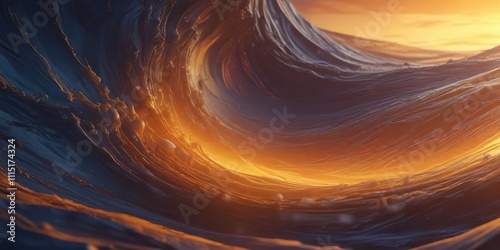 Abstract pattern of swirling colors gradating from deep blues to warm golden tones evoking a stunning sunset, sunset effect, color transition, deep blue photo