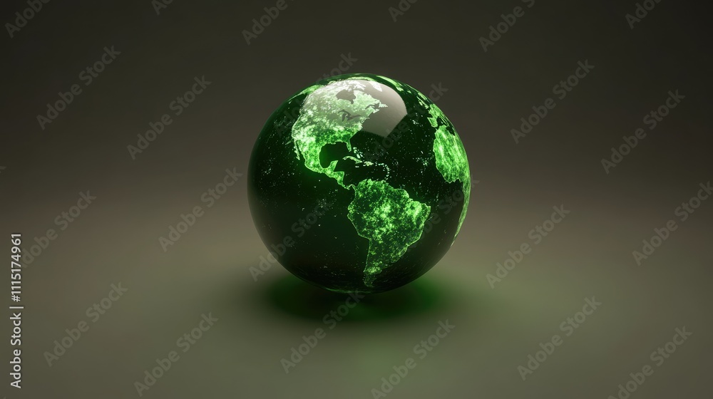 Fototapeta premium Green Illuminated Globe with Earth Map Against Dark Background