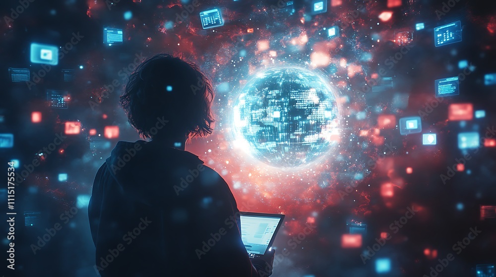 Naklejka premium Exploring digital realms technology data abstract night conceptual