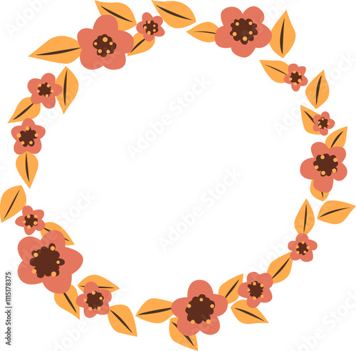 abstract autumn flower with leaves wreath frame for decoration on summer and autumn festival.