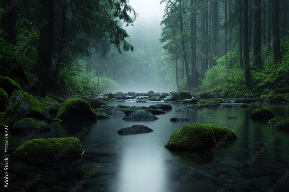 Obraz premium A forest stream with moss and rocks