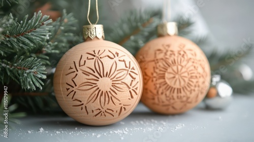 Carved Wooden Christmas Ornaments with Snowflake Design