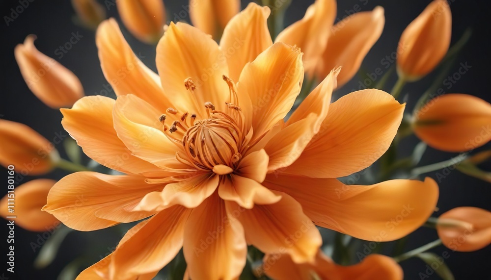 Fototapeta premium Softly glowing orange petals unfolding in a delicate flower pattern, abstract flowers, warm abstract light, floral background